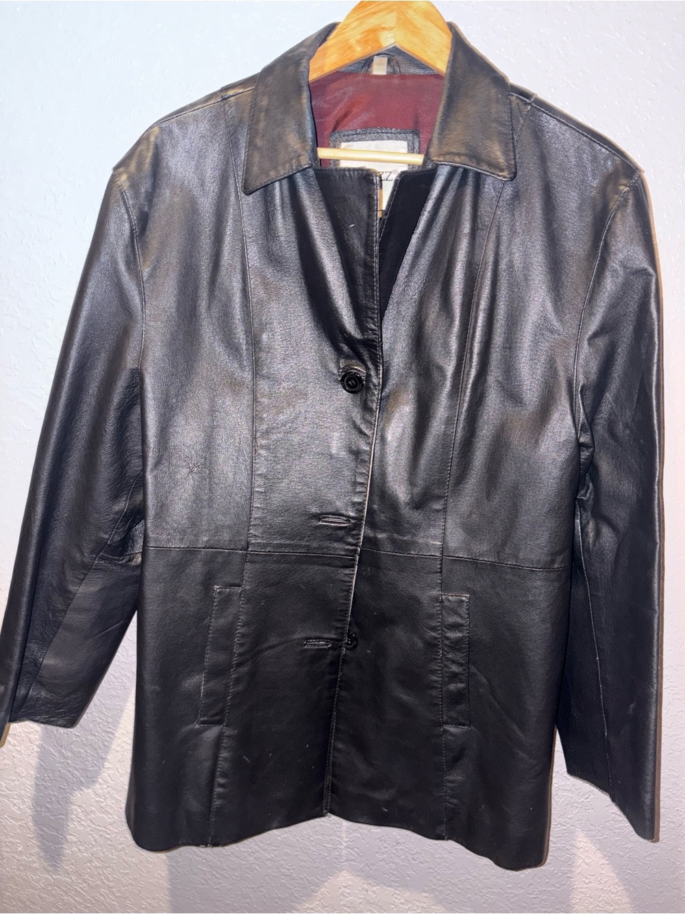 Women's Black Leather Button-Front Jacket